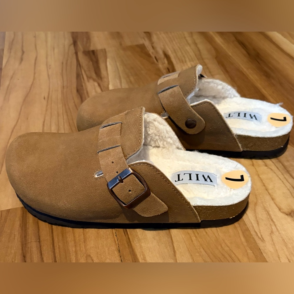 NWT, Wilt Brown Suede Clog Mules with Buckle, Size 7